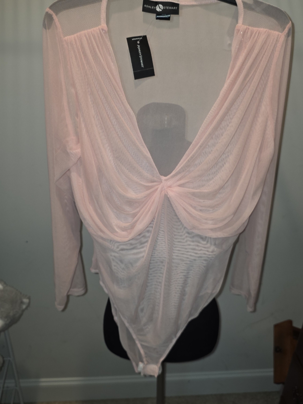 Ashley Stewart Light Pink Sheer Twist-Front Bodysuit